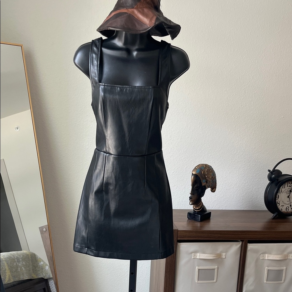 Nasty Gal Black Faux Leather Mini Dress. Preloved - Picture 1 of 5
